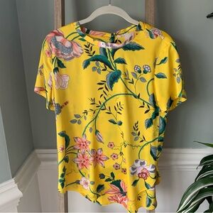 LOFT Outlet Yellow Floral Short Sleeve Blouse Size Small - 1657